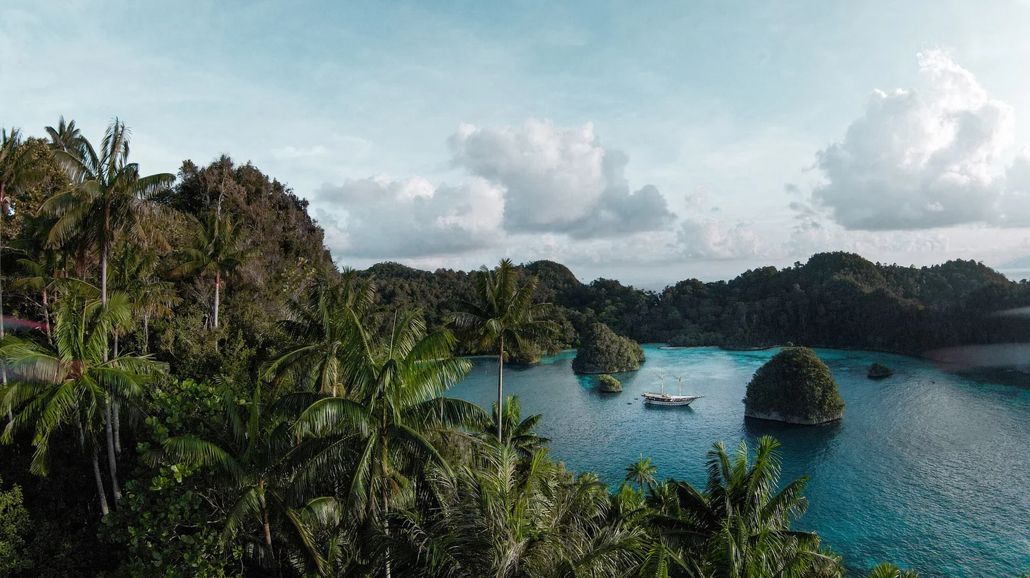 Palm-fringed limestone islands and sheltered blue water