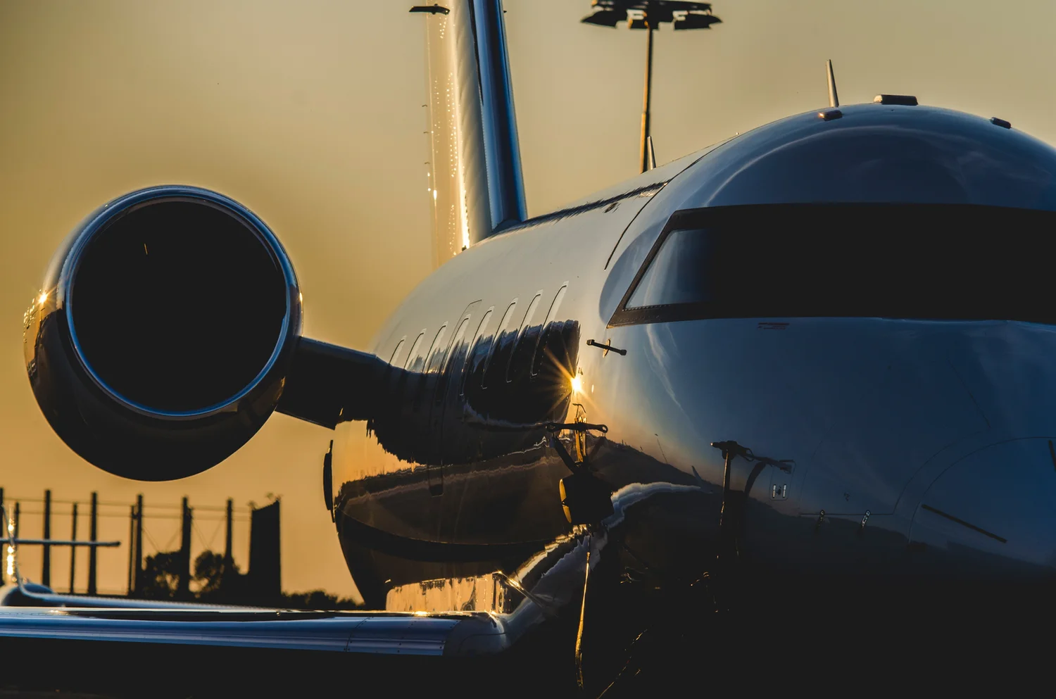 A private jet in golden evening light